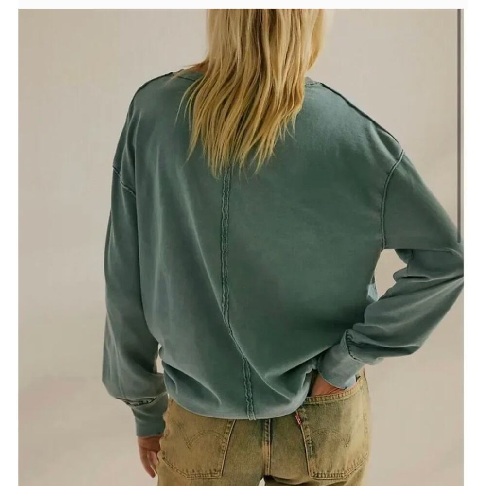 NEW Free People We The Free Fade Into You Long Sleeve Tee Shirt XS Green - Picture 3 of 4